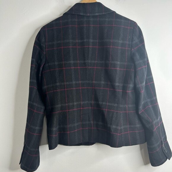 Talbots Blazer Jacket Womens 14 Black Red Plaid Wool Blend Preppy Academia - Picture 5 of 10